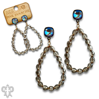 Faceted teardrop barrel bead earring with Austrian crystal - LC