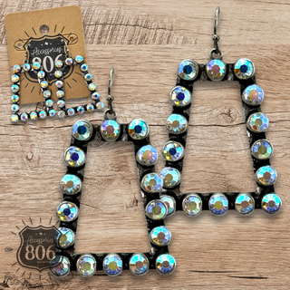 Rhinestone rim rectangle earring