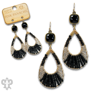 Seed bead teardrop earring with an Austrian crystal - LC