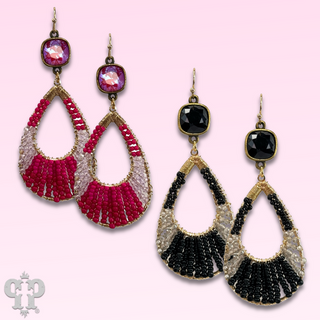 Seed bead teardrop earring with an Austrian crystal - LC