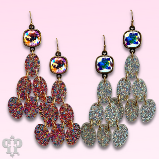 Glitter chandelier oval earring, Austrian crystal - LC