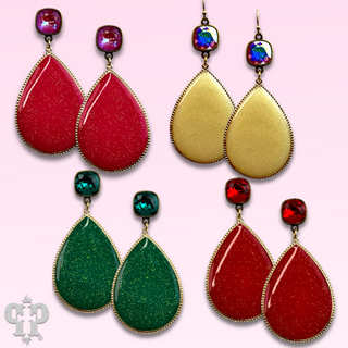 Enamel glitter teardrop earring with Austrian crystal - LC