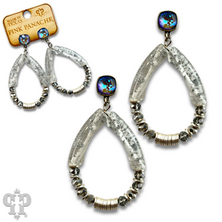 Bamboo tube and disc bead teardrop earring with Austrian crystal