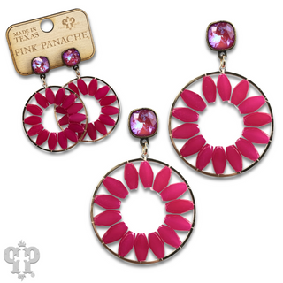 Flat oval beads circle earring with Austrian crystal - LC