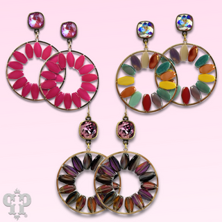 Flat oval beads circle earring with Austrian crystal - LC