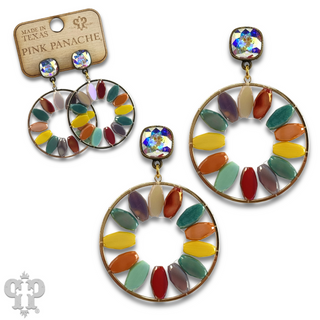 Flat oval beads circle earring with Austrian crystal - LC
