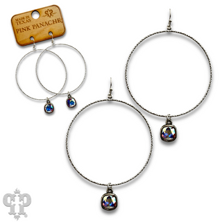 Large textured circle earring with Austrian crystal - LC