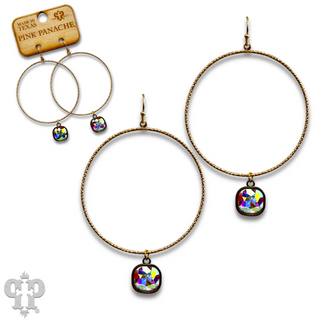 Large textured circle earring with Austrian crystal - LC