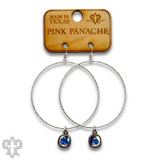 Large textured circle earring with Austrian crystal - LC