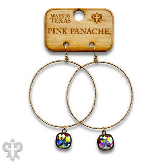 Large textured circle earring with Austrian crystal - LC