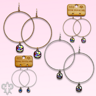 Large textured circle earring with Austrian crystal - LC
