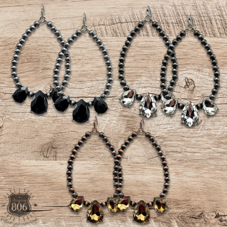 Western burnished bead and rhinestone teardrop earring