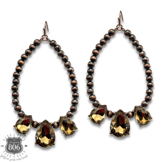 Western burnished bead and rhinestone teardrop earring