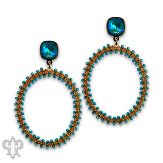 Seed bead wrapped oval earring with Austrian crystal