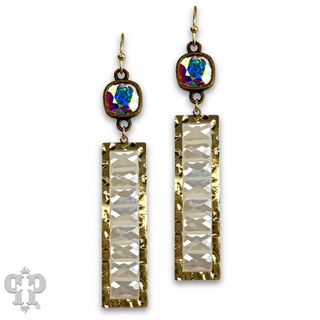 Faceted bead rectangle earring with Austrian crystal