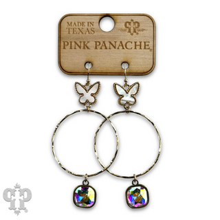 Butterfly charm circle earring with Austrian crystal