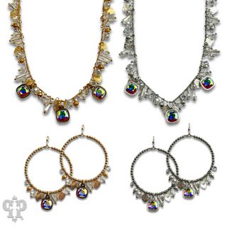 Heart and variety bead charm earring with Austrian crystal
