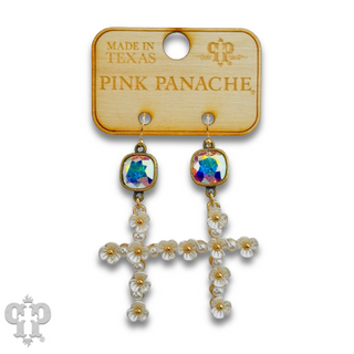 Flower cross charm earring with Austrian crystal