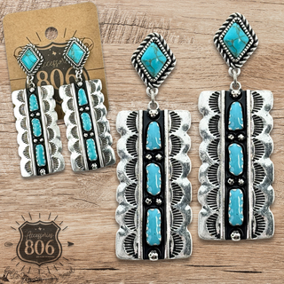 Southwest silver and turquoise rectangle earring