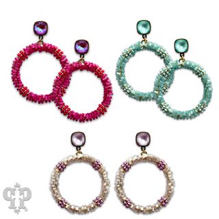 Seed and tube bead circle earring with crystals from Swarovski®