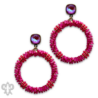 Seed and tube bead circle earring with crystals from Swarovski®