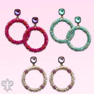Seed and tube bead circle earring with crystals from Swarovski®