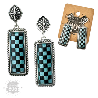 Checkerboard print dangle earrings