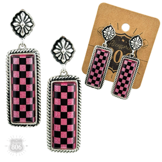 Checkerboard print dangle earrings