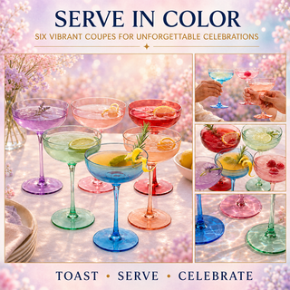 Colored Coupe Glasses Set Of 6 7 Oz Classic Cocktail Glassware For Champagne Martini Manhattan Cosmo