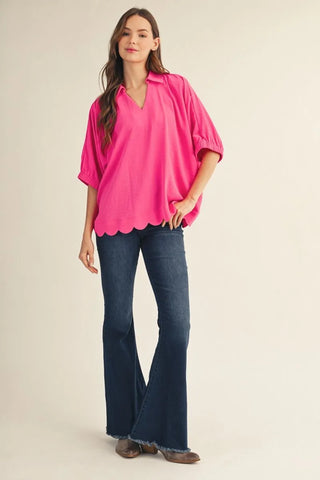 Easy Charm Scallop Hem Top - Pink