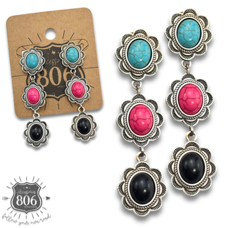 Triple stone scalloped concho earring - LC