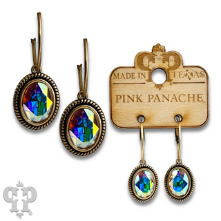 Medium oval rhinestone drop on small hoop earring