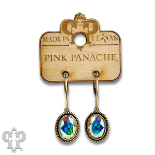 Medium oval rhinestone drop on small hoop earring