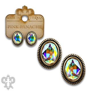 Oval rhinestone  in a custom post earring setting