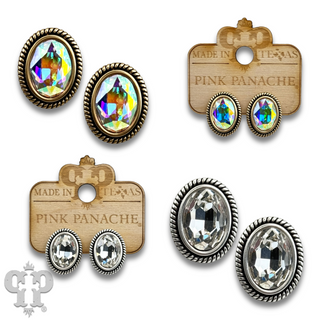 Oval rhinestone  in a custom post earring setting