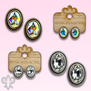 Oval rhinestone  in a custom post earring setting