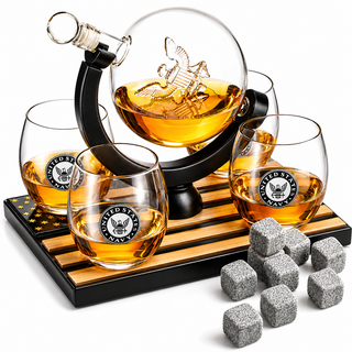 Whiskey Decanter Set With 4 Liquor Glasses Premium Barware Gift