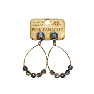 Square iridescent finish bead teardrop earring with Austrian crystal