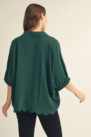 Easy Charm Scallop Hem Top - Emerald - Boutique Bella BellaBlouse
