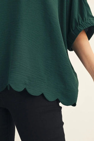 Easy Charm Scallop Hem Top - Emerald - Boutique Bella BellaBlouse