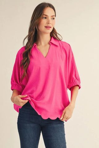 Easy Charm Scallop Hem Top - Pink - Boutique Bella BellaBlouse