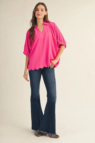 Easy Charm Scallop Hem Top - Pink - Boutique Bella BellaBlouse