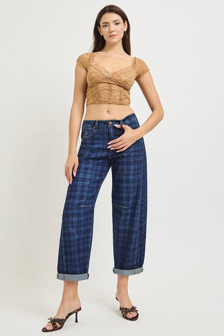 Easy Days Plaid Barrel Denim - Boutique Bella BellaJeans