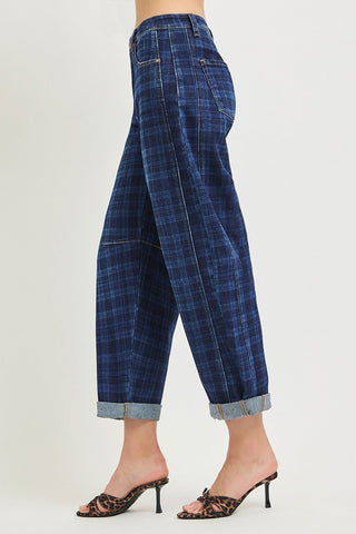 Easy Days Plaid Barrel Denim - Boutique Bella BellaJeans