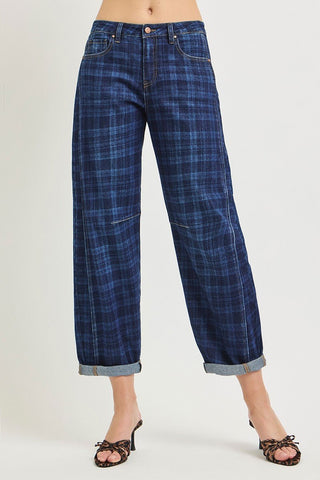 Easy Days Plaid Barrel Denim - Boutique Bella BellaJeans