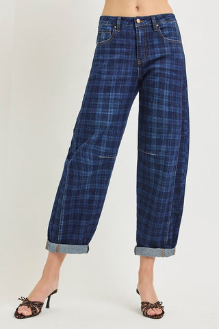 Easy Days Plaid Barrel Denim - Boutique Bella BellaJeans
