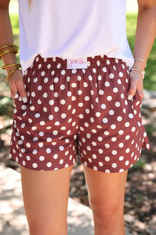 Easy Win Polka Dot Boxer Shorts - Maroon - Boutique Bella BellaShorts