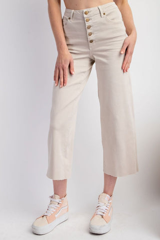 Ecru Button Front Wide Leg Pants - Boutique Bella BellaPants