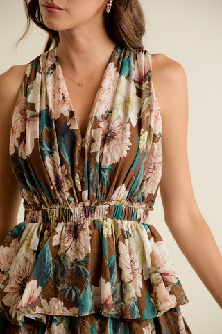 Mocha Bloom Textured Maxi