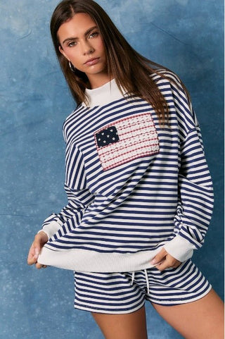 Effortless USA Flag Stripe Sweatshirt - Boutique Bella BellaSweatshirt
